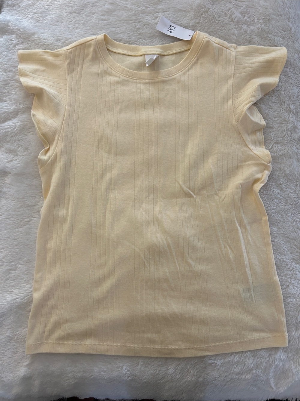 Light Yellow Ribbed Flutter Sleeve Top